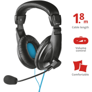 TRUST QUASAR 21661 CYUFFIA PC/PS4/XBOX 1.8MT CONTROLLO VOLUME + ADATTATORE